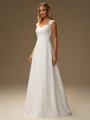 A-line Sweetheart Appliques Lace Floor-Length Chiffon Wedding Dress