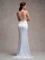 Sheath V-neck Appliques Lace Sweep Train Satin Chiffon Wedding Dress