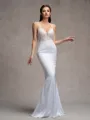 Sheath V-neck Appliques Lace Sweep Train Satin Chiffon Wedding Dress