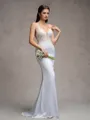 Sheath V-neck Appliques Lace Sweep Train Satin Chiffon Wedding Dress