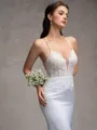 Sheath V-neck Appliques Lace Sweep Train Satin Chiffon Wedding Dress