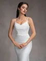 Sheath Spaghetti Straps Pleated Court Train Charmeuse Corset Wedding Dress