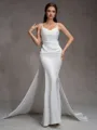 Sheath Spaghetti Straps Pleated Court Train Charmeuse Corset Wedding Dress