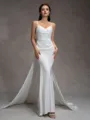 Sheath Spaghetti Straps Pleated Court Train Charmeuse Corset Wedding Dress