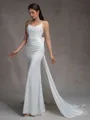 Sheath Spaghetti Straps Pleated Court Train Charmeuse Corset Wedding Dress