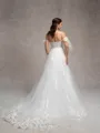 A-line Cold Shoulder Appliques Lace Chapel Train Tulle Wedding Dress