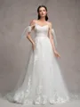 A-line Cold Shoulder Appliques Lace Chapel Train Tulle Wedding Dress