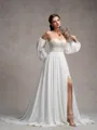 A-line Sweetheart Long Sleeves Appliques Lace Court Train Chiffon Corset Convertible Wedding Dress