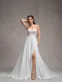 A-line Sweetheart Long Sleeves Appliques Lace Court Train Chiffon Corset Convertible Wedding Dress