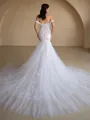 Mermaid Off-the-Shoulder Appliques Lace Cathedral Train Tulle Corset Wedding Dress