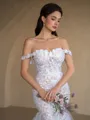 Mermaid Off-the-Shoulder Appliques Lace Cathedral Train Tulle Corset Wedding Dress