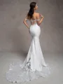 Sheath Off-the-Shoulder Appliques Lace Cathedral Train Stretch Crepe Corset Wedding Dress