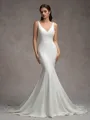 Sheath V-neck Court Train Stretch Crepe Wedding Dress