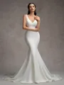 Sheath V-neck Court Train Stretch Crepe Wedding Dress