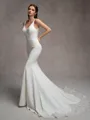 Sheath V-neck Court Train Stretch Crepe Wedding Dress
