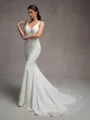 Sheath V-neck Court Train Stretch Crepe Wedding Dress
