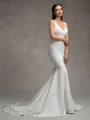 Sheath V-neck Court Train Stretch Crepe Wedding Dress
