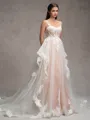 A-line Straps Appliques Lace Chapel Train Tulle Corset Wedding Dress