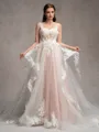 A-line Straps Appliques Lace Chapel Train Tulle Corset Wedding Dress
