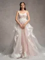 A-line Straps Appliques Lace Chapel Train Tulle Corset Wedding Dress