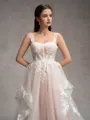 A-line Straps Appliques Lace Chapel Train Tulle Corset Wedding Dress