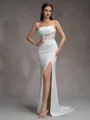 Sheath Spaghetti Straps Appliques Lace Sweep Train Charmeuse Corset Wedding Dress