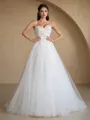 A-line Spaghetti Straps Appliques Lace Court Train Tulle Corset Wedding Dress