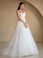 A-line Spaghetti Straps Appliques Lace Court Train Tulle Corset Wedding Dress