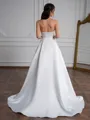 A-line Straight Pleated Sweep Train Satin Corset Wedding Dress