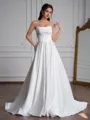 A-line Straight Pleated Sweep Train Satin Corset Wedding Dress