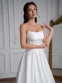 A-line Straight Pleated Sweep Train Satin Corset Wedding Dress