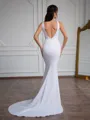 Sheath V-neck Court Train Stretch Crepe Wedding Dress