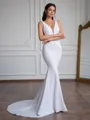 Sheath V-neck Court Train Stretch Crepe Wedding Dress