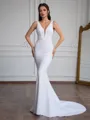 Sheath V-neck Court Train Stretch Crepe Wedding Dress