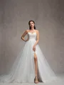 A-line Spaghetti Straps Appliques Lace Chapel Train Tulle Corset Wedding Dress