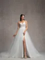 A-line Spaghetti Straps Appliques Lace Chapel Train Tulle Corset Wedding Dress