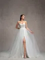 A-line Spaghetti Straps Appliques Lace Chapel Train Tulle Corset Wedding Dress