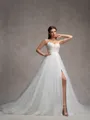 A-line Spaghetti Straps Appliques Lace Chapel Train Tulle Corset Wedding Dress