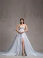 A-line Sweetheart Appliques Lace Cathedral Train Tulle Corset Wedding Dress