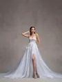 A-line Sweetheart Appliques Lace Cathedral Train Tulle Corset Wedding Dress