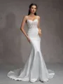 Mermaid Spaghetti Straps Appliques Lace Chapel Train Satin Corset Wedding Dress