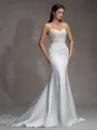 Mermaid Spaghetti Straps Appliques Lace Chapel Train Satin Corset Wedding Dress