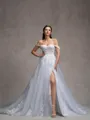 A-line Off-the-Shoulder Appliques Lace Cathedral Train Tulle Corset Wedding Dress