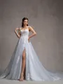 A-line Off-the-Shoulder Appliques Lace Cathedral Train Tulle Corset Wedding Dress