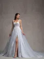 A-line Off-the-Shoulder Appliques Lace Cathedral Train Tulle Corset Wedding Dress