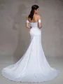 Sheath Off-the-Shoulder Pleated Court Train Charmeuse Wedding Dress