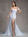 Sheath Off-the-Shoulder Pleated Court Train Charmeuse Wedding Dress