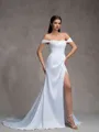 Sheath Off-the-Shoulder Pleated Court Train Charmeuse Wedding Dress