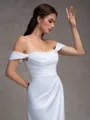 Sheath Off-the-Shoulder Pleated Court Train Charmeuse Wedding Dress