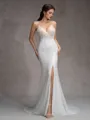 Sheath V-neck Beading Court Train Wedding Dress
